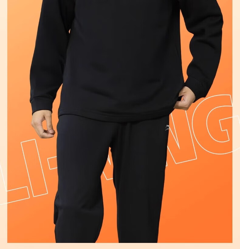Li-Ning Men's Hoodie Long Sleeve T-Shirt Spring Autumn Winter Base Layer Running Sports Top Crew Neck Casual Plus Size Pullover 4