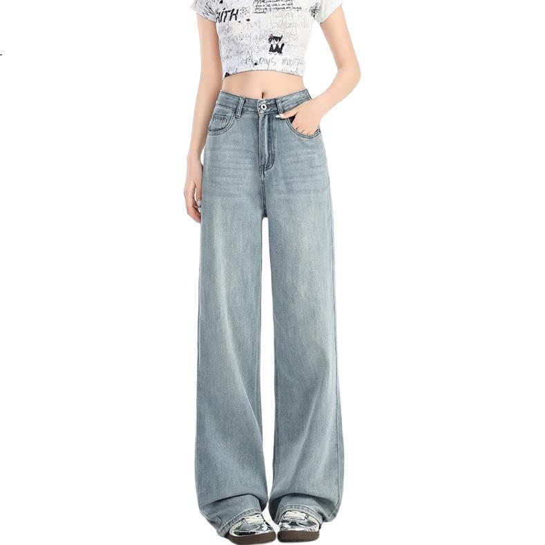Джинсы Jeanswest женские, осенние, ледяной шелк, ощущение прохлады, повседневные, с высокой талией, драпирующиеся, свободные, широкие штанины, цвет "Ледяной туман", размер 2XL