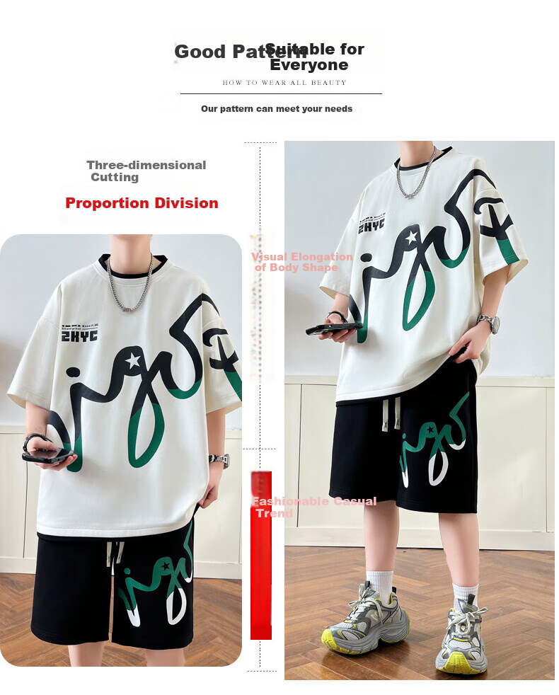 Zuofeili Men's Short-Sleeve Shorts Set, 2026 Summer Ice Silk Trendy T-Shirt, Casual Sports Outfit for Older Boys in Middle School 3