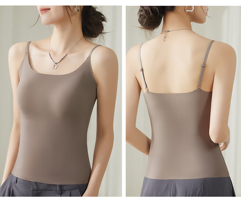 LangSha Women's Camisole Tank Top with Built-In Bra Pads, Wearable As Outer Layer Or Inner Wear, Thin Ice Silk Backless Undershirt 19