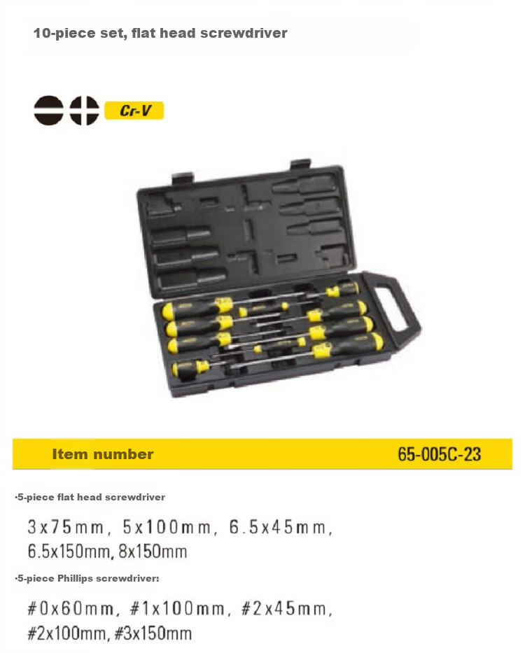 STANLEY Screwdriver Set with Plastic Handle, Phillips And Flathead Bits, 10-Piece Set, 65-005C 2