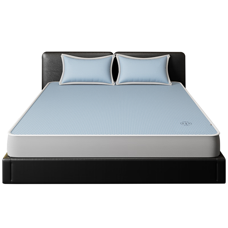 Laoxijiang Class A Cooling Ice Silk Mat, Cooling Mat, 1200D Fitted Sheet, Double Size Three-Piece Set, 180*200 Cm, Quiet Blue [Machine Washable]