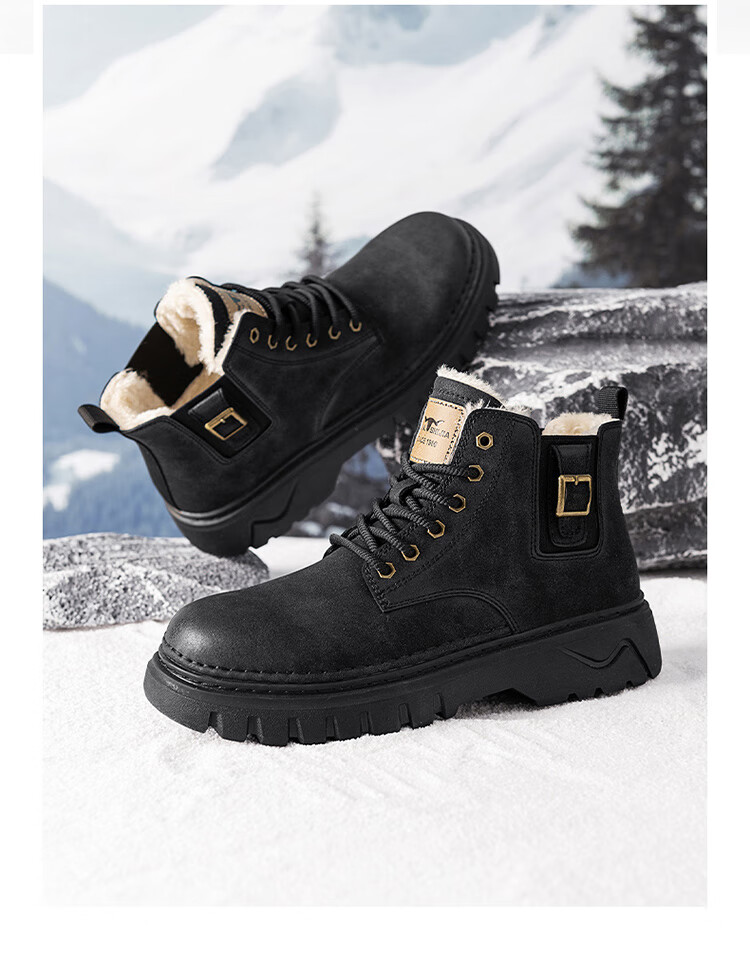 Bull Family Martin Boots Men 2026 Winter New Versatile Yellow Boots Fleece Lined Warm Snow Boots Men's Outdoor Hiking Shoes 46