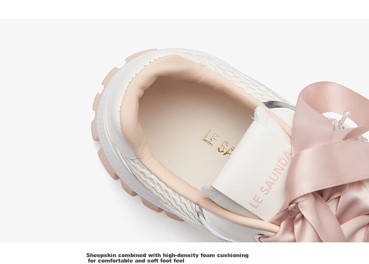 Le Saunda 2025 New Princess Casual Thick-Soled Dad Shoes Women's Shoes 69904, Pear Blossom White + Pink, BEL 39 5