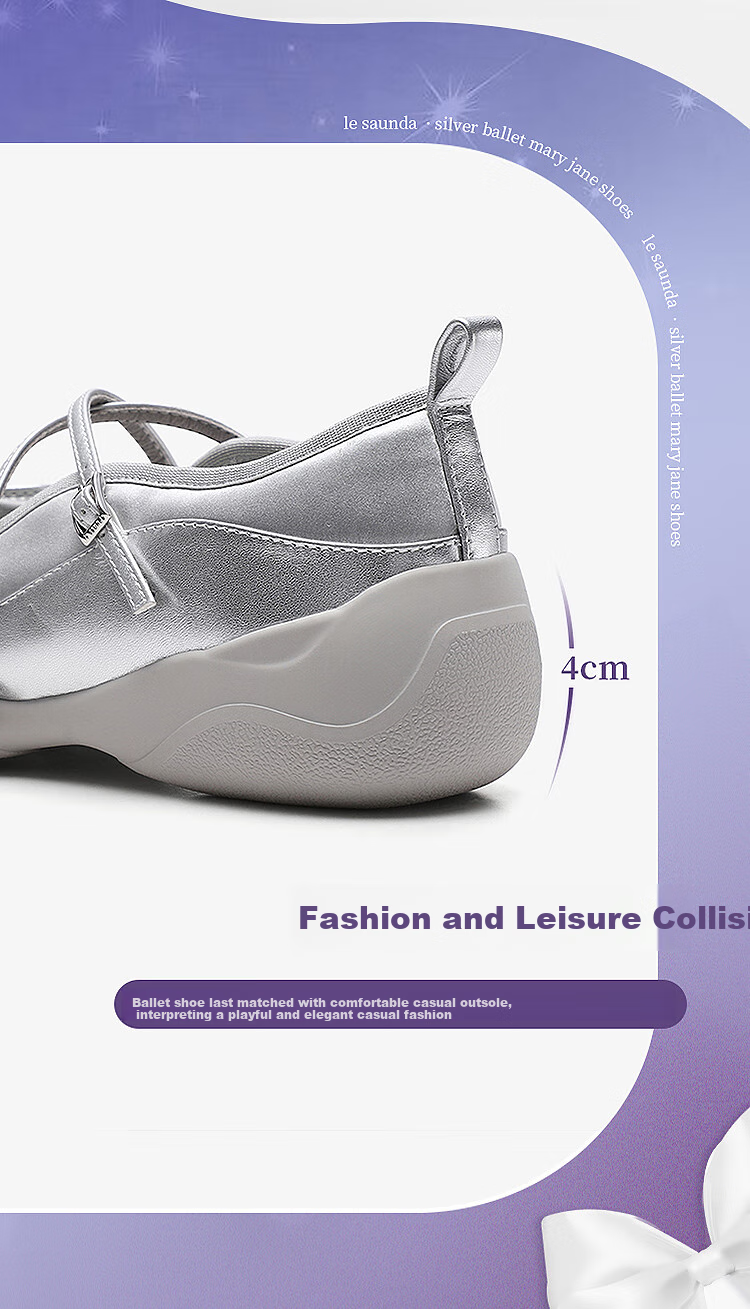 Le Saunda [Galaxy Ballet] Slip-On Mary Jane Shoes for Women, Casual Flats, Style 5M47102, Silver SVF, Size 39 3