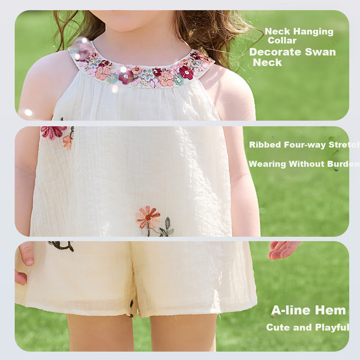 ASK JUNIOR [Children's Set] Summer Toddler Halter Top, Casual Shorts, Two-Piece Girls' Chiffon Embroidered Outfit 5