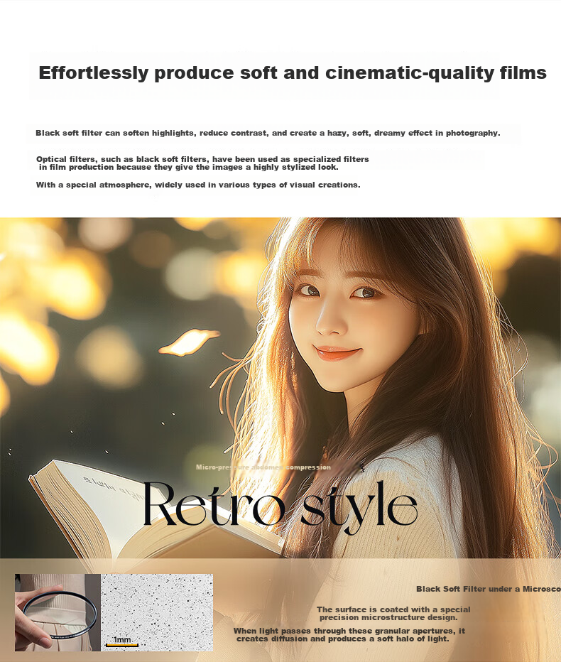 Llano 1/4 Black Soft Filter, 95mm Quarter Soft Light Filter, Softening Filter, Diffusion Filter, Soft Focus Filter, Soft Focus Filter, Portrait Light Softening Matte Shooting Beauty Filter, Mirrorless Camera And DSLR Camera 5