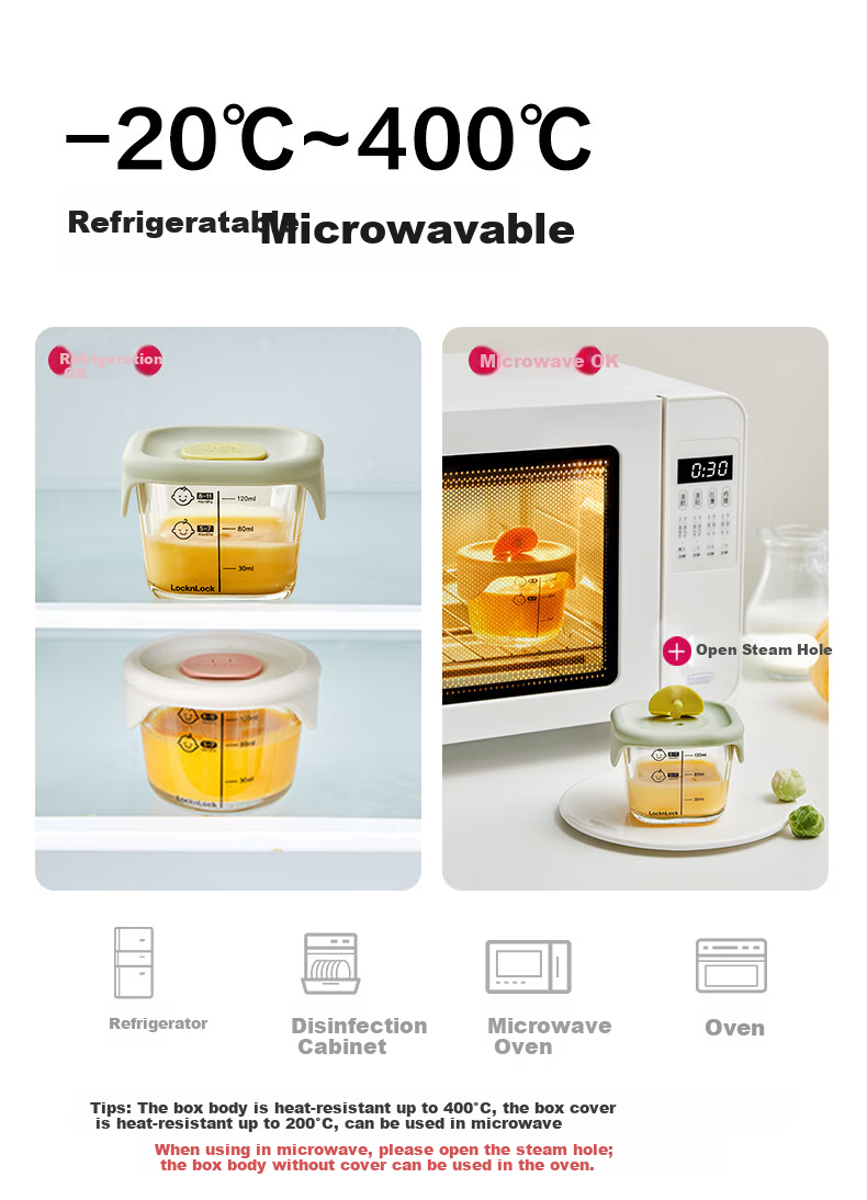 LOCK&LOCK Baby Food Container, Glass Storage Box, Divided Compartment Container, Steaming And Cooking Mini Food Tool, Baby Steamed Egg Bowl 7