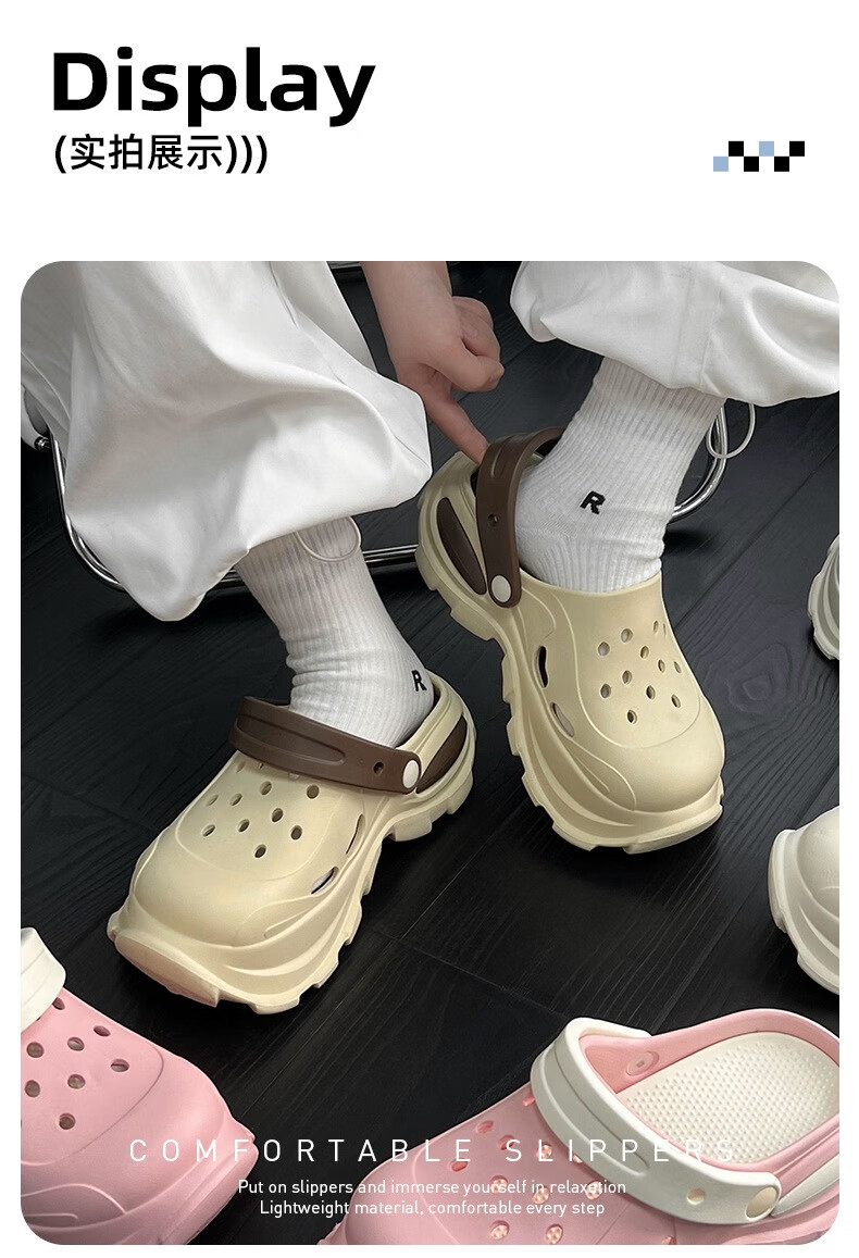 GUOLUOFEI Women's Perforated Shoes for Summer Outdoor Wear, Thick Sole, Comfortable, Non-Slip, Closed-Toe, Two-Way Wear, Couples Beach Sandals, Pink, Size 38-39 2