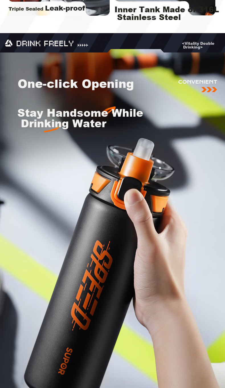 SUPOR Student Insulated Cup, Youth Outdoor Sports Large Capacity Water Bottle, 316L Stainless Steel Car Portable Straw Cup 2