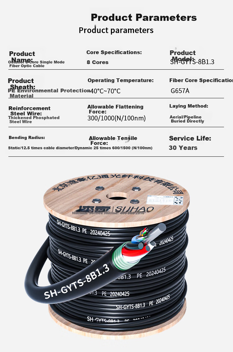 SUHAO GYTS Outdoor Optical Cable, Telecom-Grade National Standard Optical Cable, 8-Core Optical Cable 1 Meter, Layer-Braided Single-Mode Armored Optical Cable, 8-Core Outdoor Fiber Optic Line, SH-GYTS 2