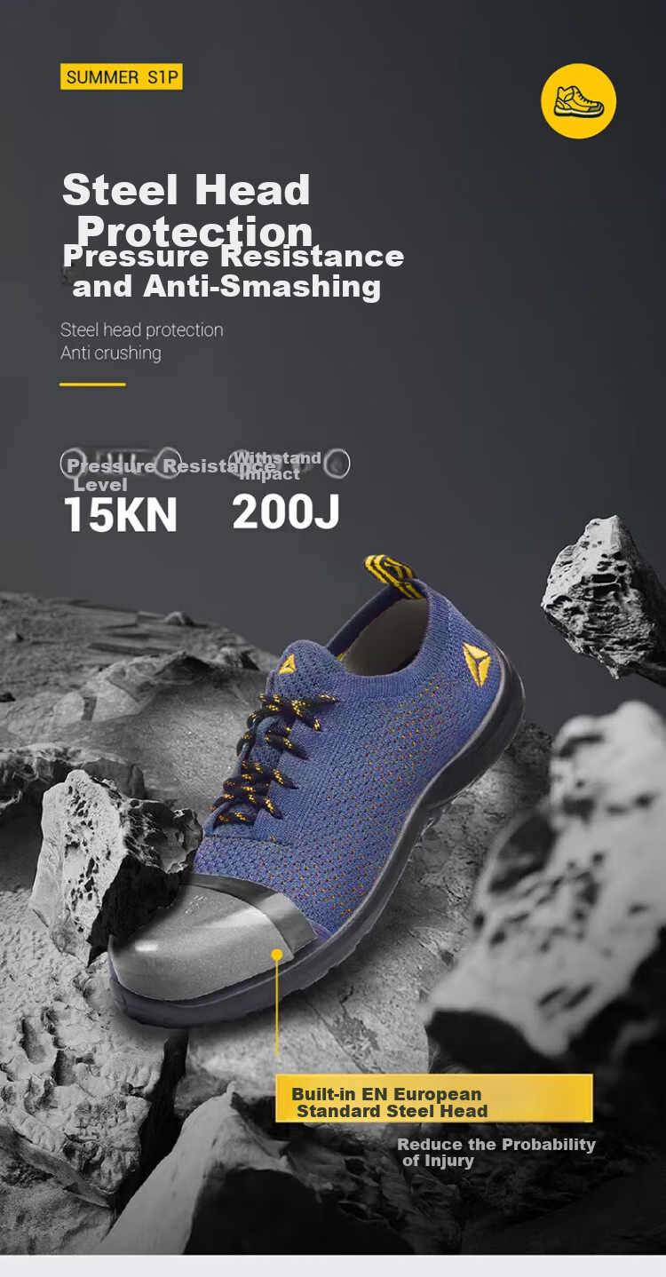 DELTA PLUS 301236 Safety Shoes, Anti-Static, Puncture-Resistant, Steel Toe, Non-Slip, Breathable Work Boots, Blue And Yellow, Size 40 5