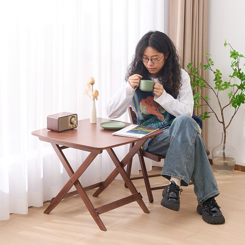 DuLu Folding Table, Compact Bamboo Dining Table for Home Use, Balcony Tea Table, Small Square Table, Outdoor Portable Table And Chairs