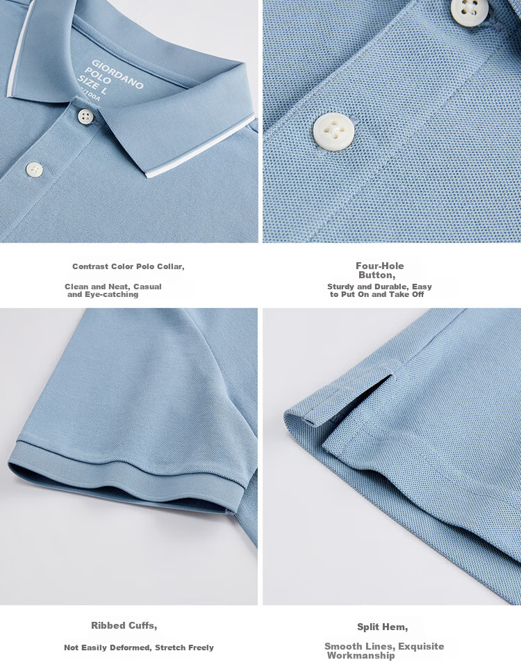Giordano Men's Short-Sleeve Polo Shirt, Summer New Style, High-Tech Cool-Feeling Antibacterial Contrasting Color Lapel Top, 18015002 21