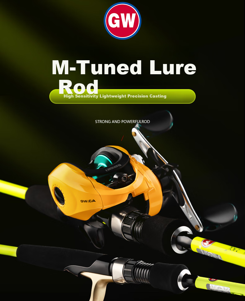 GWGW Fishing Rod 2.1m Autumn Gold Edition Gun Handle Right-Handed Baitcasting Reel Lure Rod Set M Action Super Hard Black Bass Lure Rod for Perch and Qiaozui Fishing Gear 1