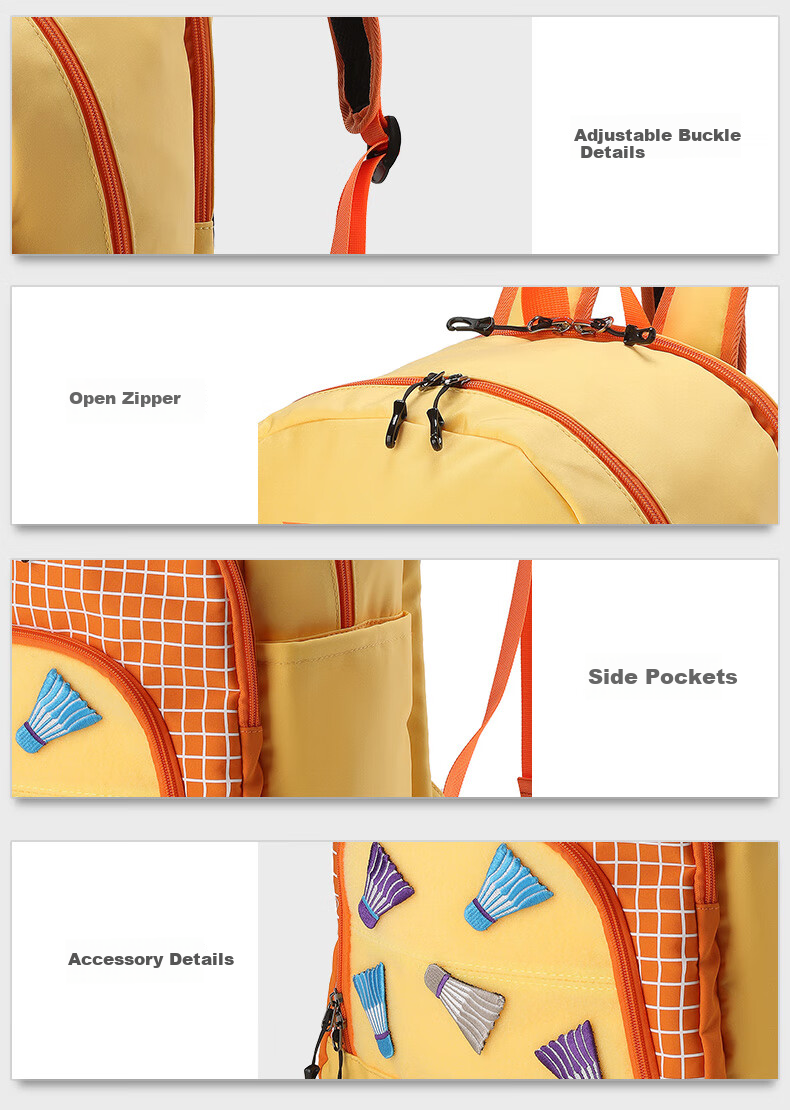 YONEX Badminton Bag, Youth And Children's Fashionable Velcro Backpack, BA299CR Yellow-Orange 3