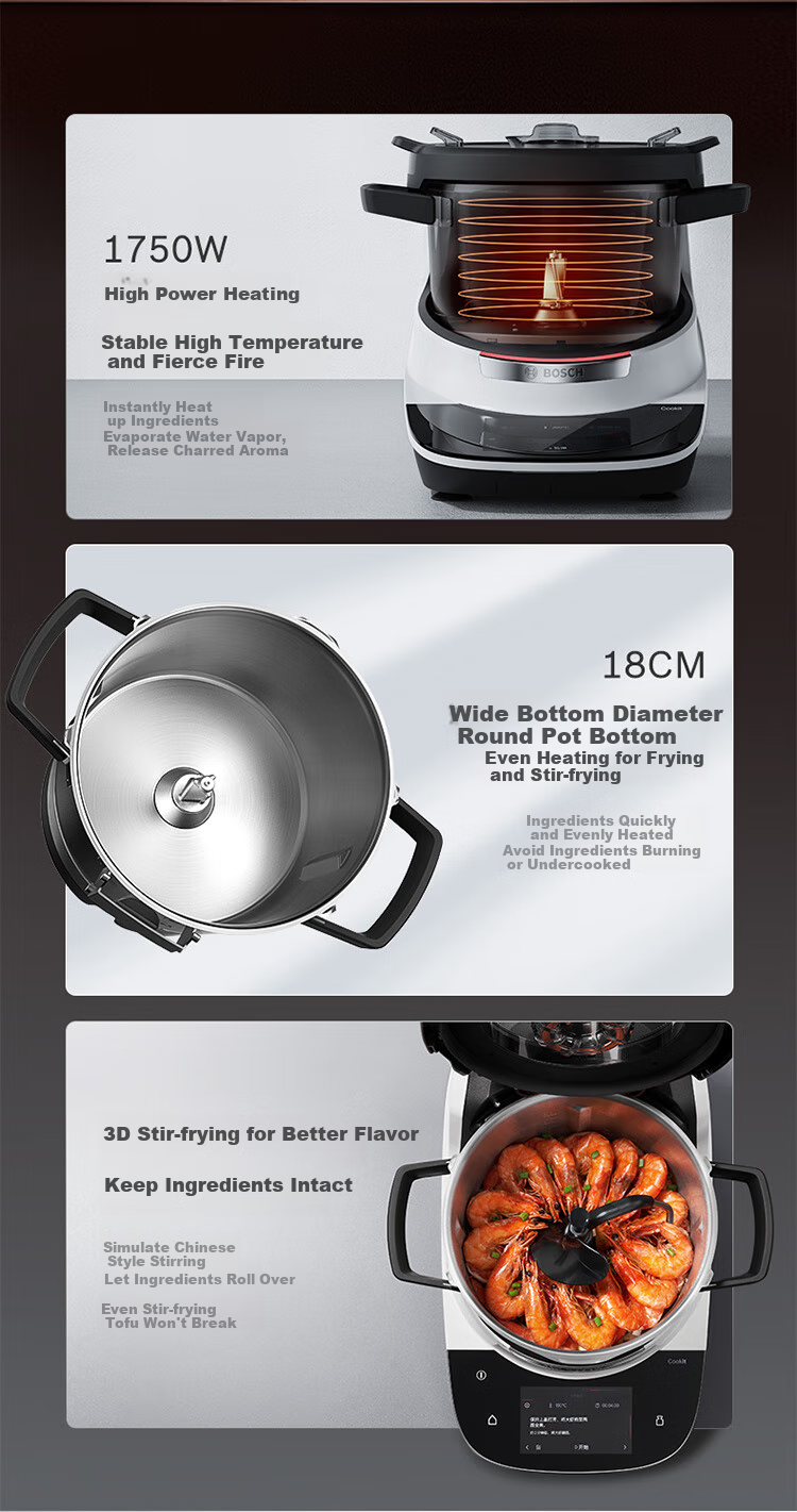 BOSCH [European Import] Cookit Intelligent Inspiration Pot AI Recipe Fully Automatic Cooking Machine Robot Multifunctional 30-In Chef Machine Electric Cooking Pot MCC9555CWC 4