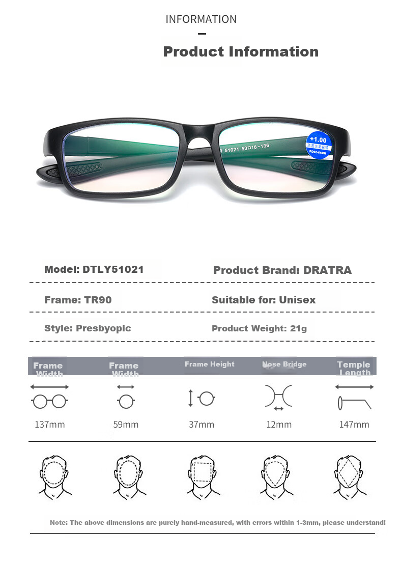 DRATRA Anti-Blue Light Reading Glasses for Men, High-Definition Comfortable Phone And TV TR Ultra-Light Reading Glasses for Middle-Aged And Elderly Eyewear 5