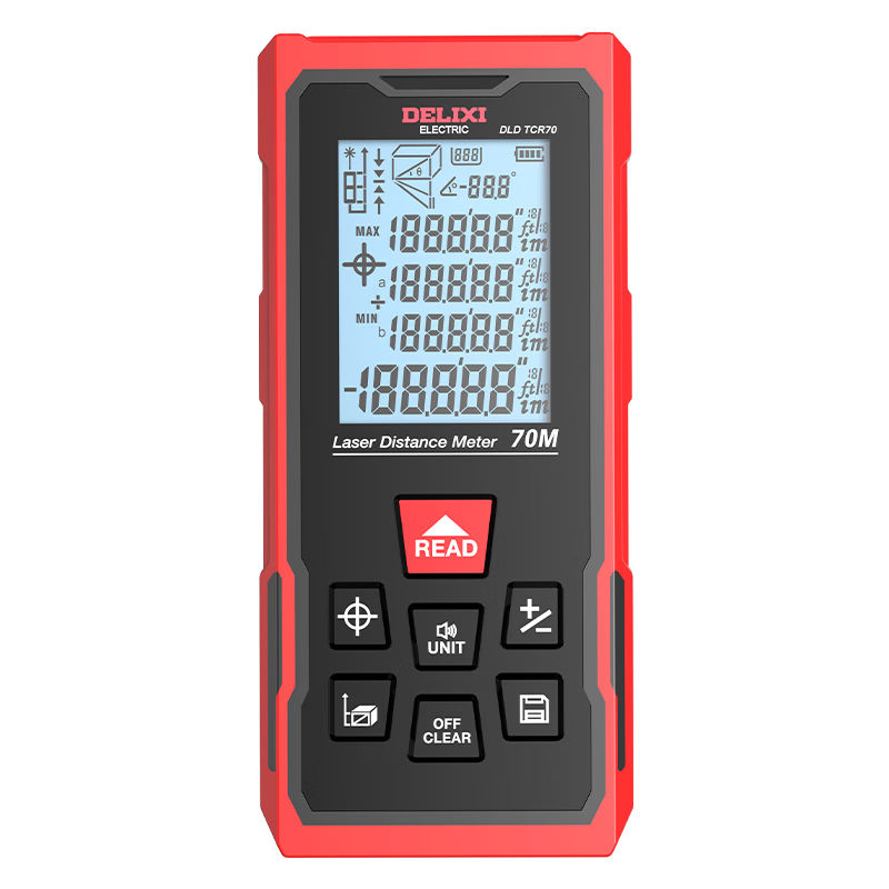 DELIXI ELECTRIC Laser Distance Meter with Crosshair, Tape Measure, Multifunctional Electronic Ruler, Lithium Battery, Red Light, 70m