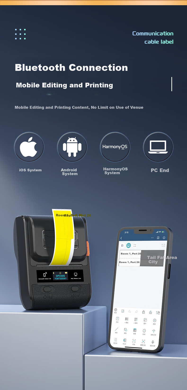 Detong DP230S Communication Room Cable Label Printer, Handheld Small Portable Mobile P/T Knife-Type Labeling Machine, Electrical Cabinet Engineering Circuit Breaker Label Machine, with 1 Roll of Yellow Circuit Breaker 5