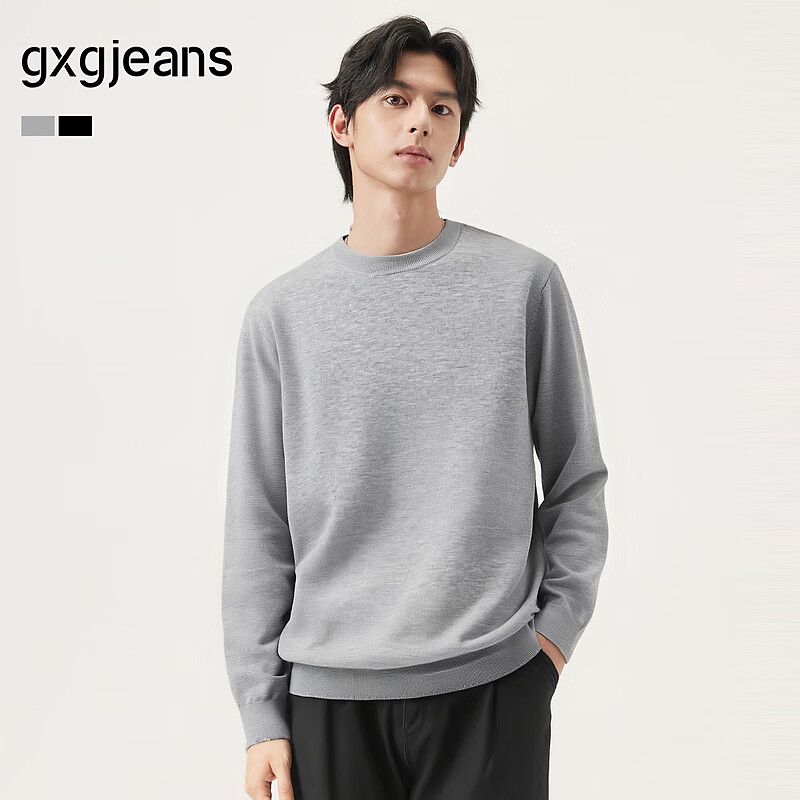 Gxg.jeans Men's Basic Simple Crew Neck Sweater Knitwear 2025 Autumn New Gray 165/S