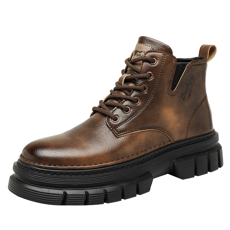 Bull Family Men's Autumn Winter British Style Martin Boots High-top Retro Versatile Work Boots Thick-soled Durable Shoes for Men