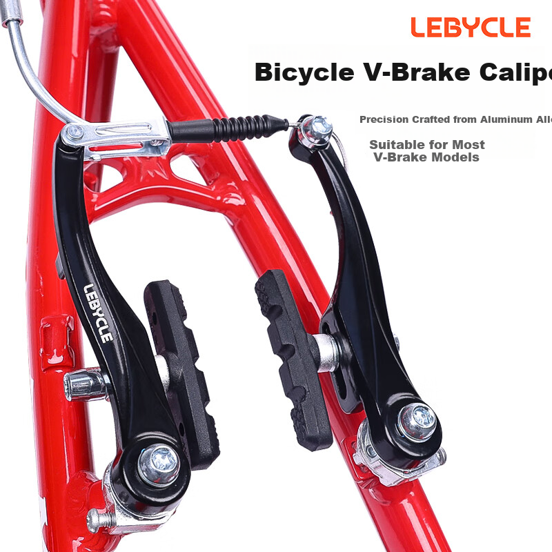 LEBYCLE Bicycle V-Brake Mountain Bike V-Brake Clamp Aluminum Alloy Brake Lever with Brake Pad V-Shaped 2-Wheel Set - Black