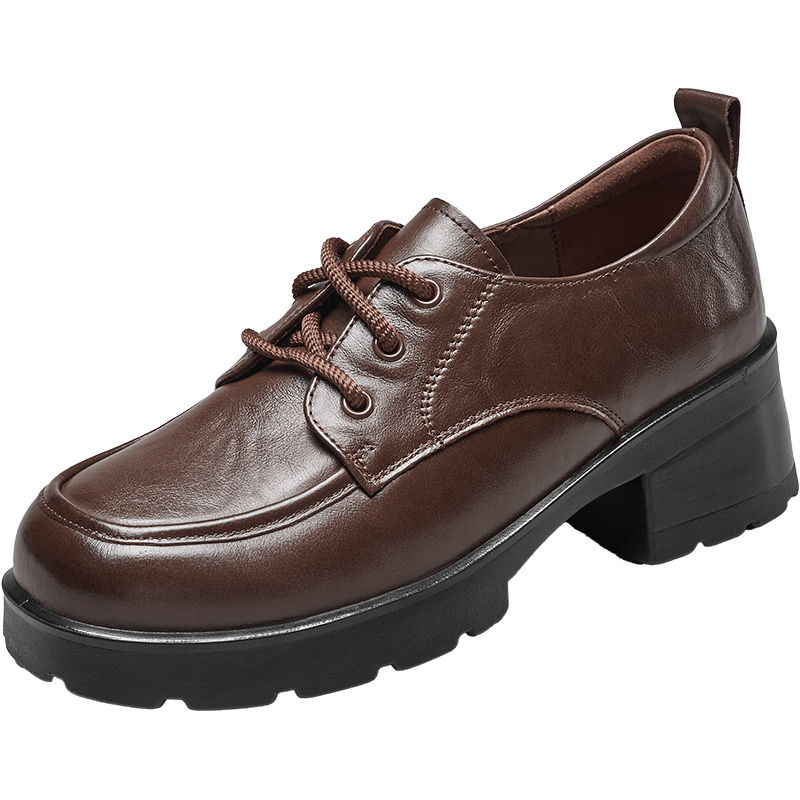 Eierkang Women's Autumn Winter British Style Small Leather Shoes Lace-up Vintage Deep Mouth Commuting Flats 13423W Brown Size 38