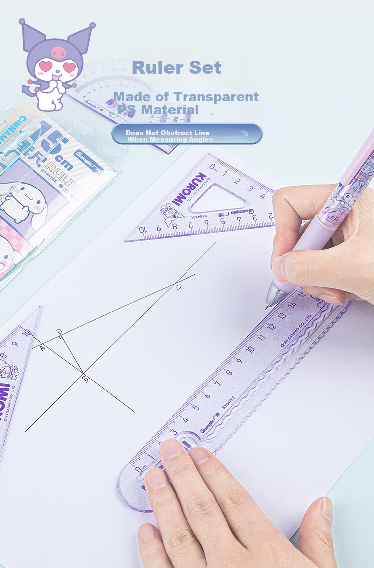 GuangBo Sanrio Student Ruler Set, Large Numbers 15cm Straight Ruler And Triangle Ruler Set, Elementary School Exam-Specific Double Wave Ruler, Random Pattern KT84731 4