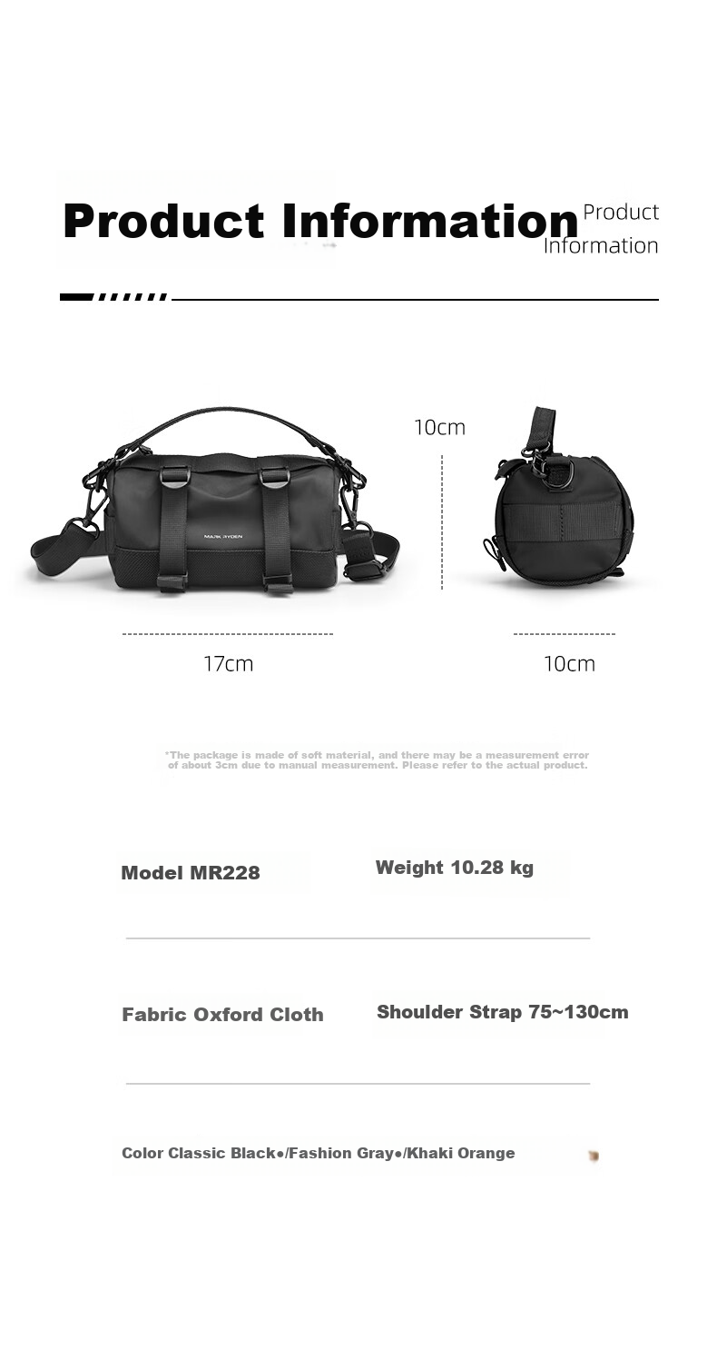 MARK RYDEN Shoulder Bag Crossbody Bag Sports Cylinder Small Bag for Men And Women, Outdoor Cycling Mini Backpack with Detachable Shoulder Strap 13