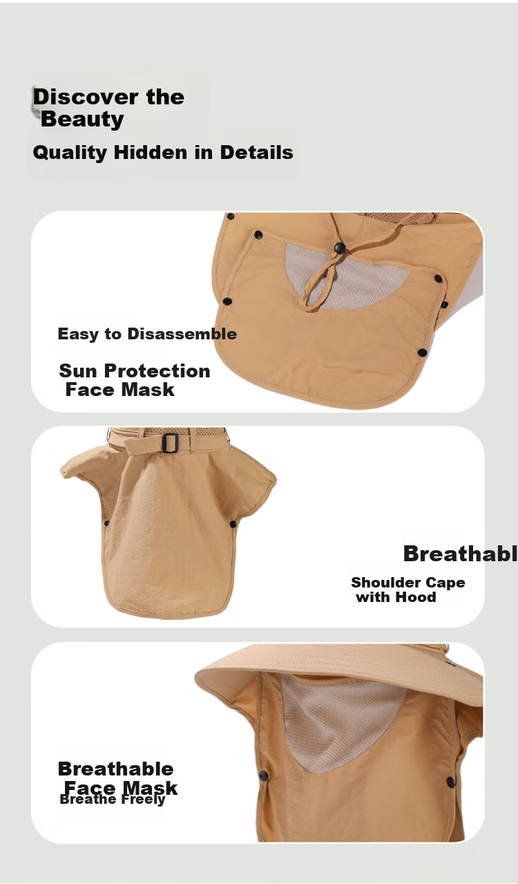 GLO-STORY Men's Summer Outdoor UV Protection Breathable Sunshade Bucket Hat with Ice Silk Face Mask for Women 3