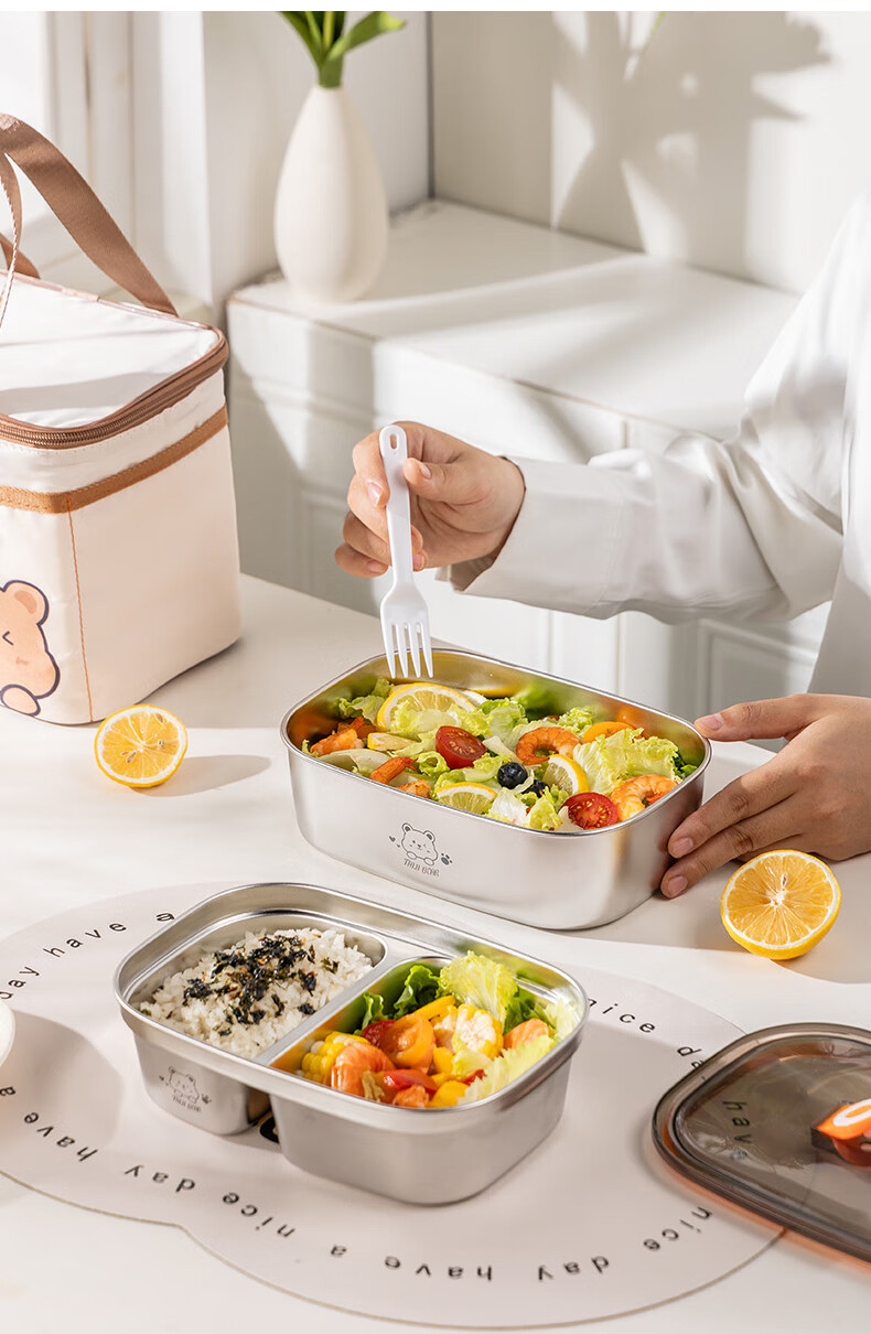 Guangyi 304 Stainless Steel Lunch Box for Elementary School Students, Office Workers, Children's Bento Box, 2-Compartment Lunch Container for Boys GY2653 7