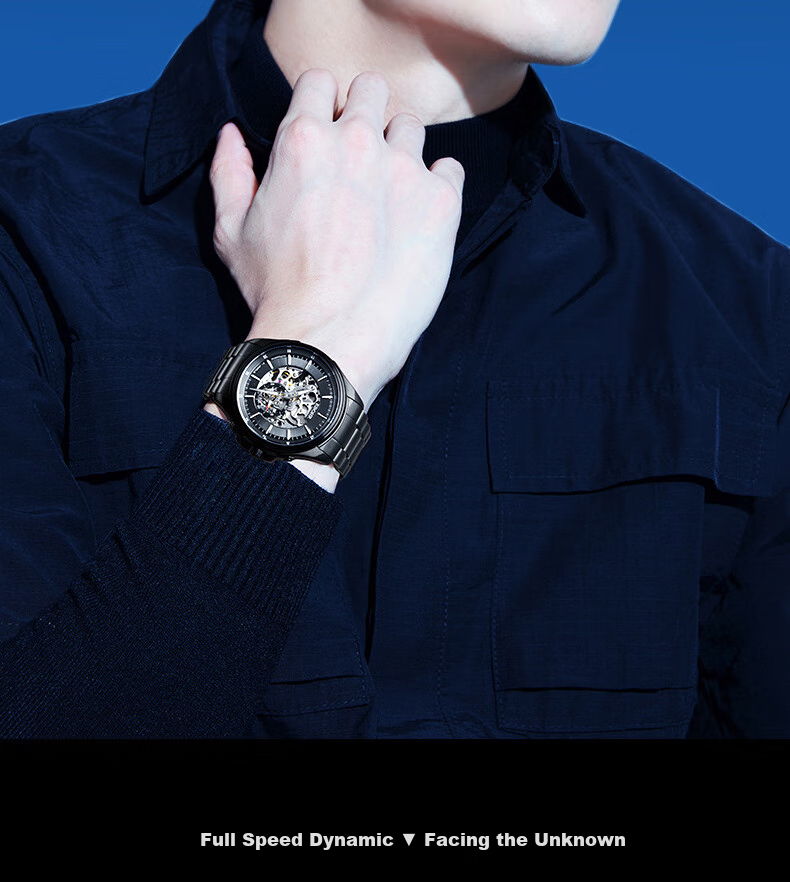 EBOHR Explorer Watch for Men, Glossy Black Skeleton Mechanical Watch, Birthday Gift for Men, Holiday Present, Model 51280215, Gift for Boyfriend 21