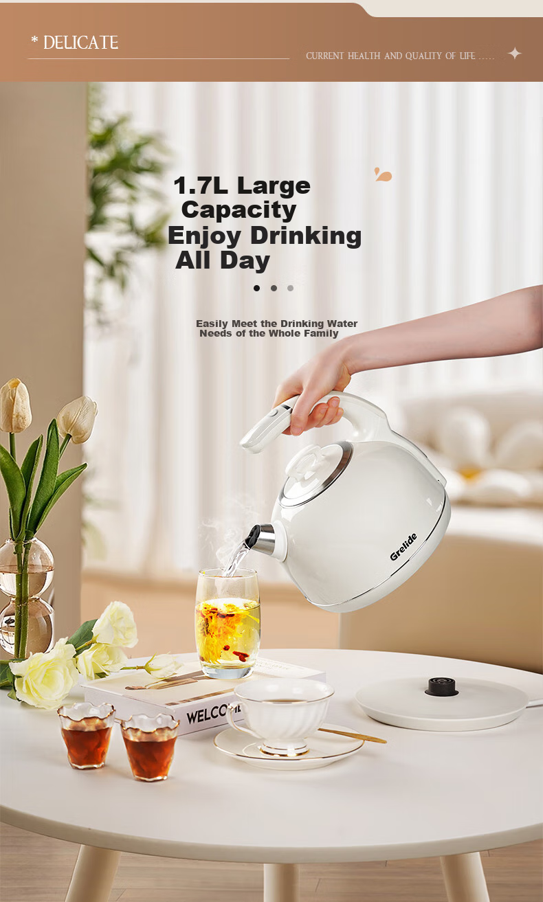 Grelide Kettle, European Retro Style, Insulated 316 Stainless Steel, Electric Kettle, Multi-Temperature Control, Constant Temperature, Scald-Proof, Household Hot Water Kettle, D1215E White 13
