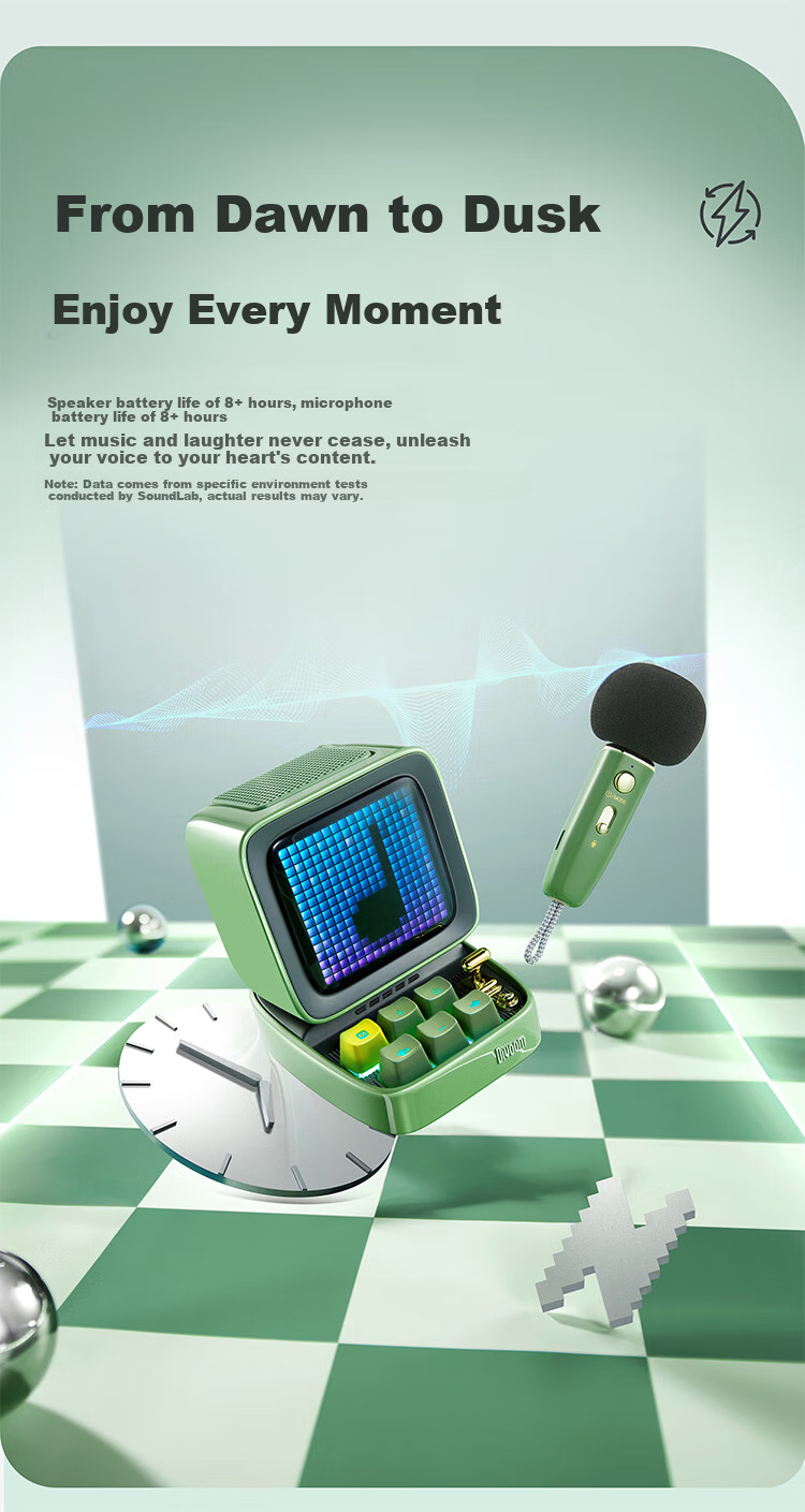 Divoom Pixel Retro Bluetooth Speaker with Subwoofer, Karaoke Microphone Combo for Children's Singing, Home Desktop Computer Small Speaker, Birthday Gift for Men And Women, Mid-Autumn Festival Present 10