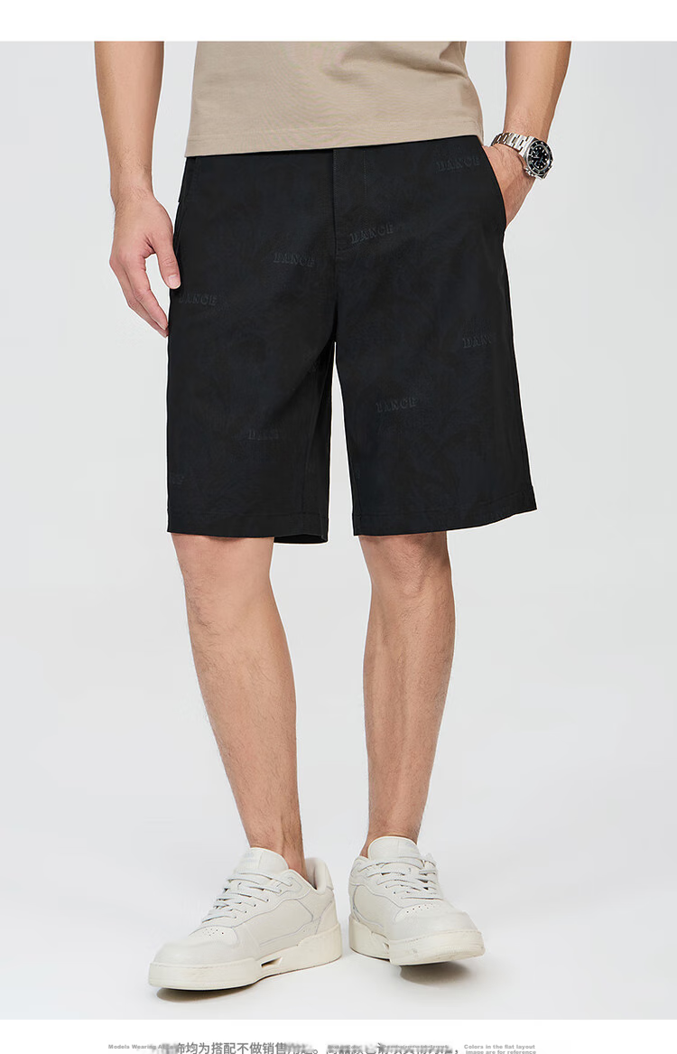 DANCING WOLVES [Comfortable Cotton Spandex] Summer Versatile Trendy All-Over Letter Print Breathable Men's Casual Shorts, 701 Khaki, Size 35 7