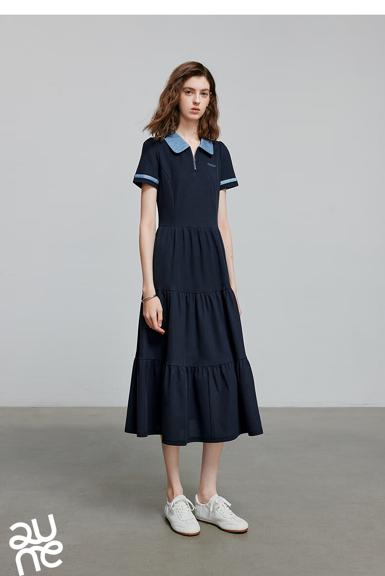 Chuyu Age-Reducing Retro 2025 Summer New Color-Block Polo Collar Dress for Women with Spliced T-Shirt Skirt, Floral Gray, S 8