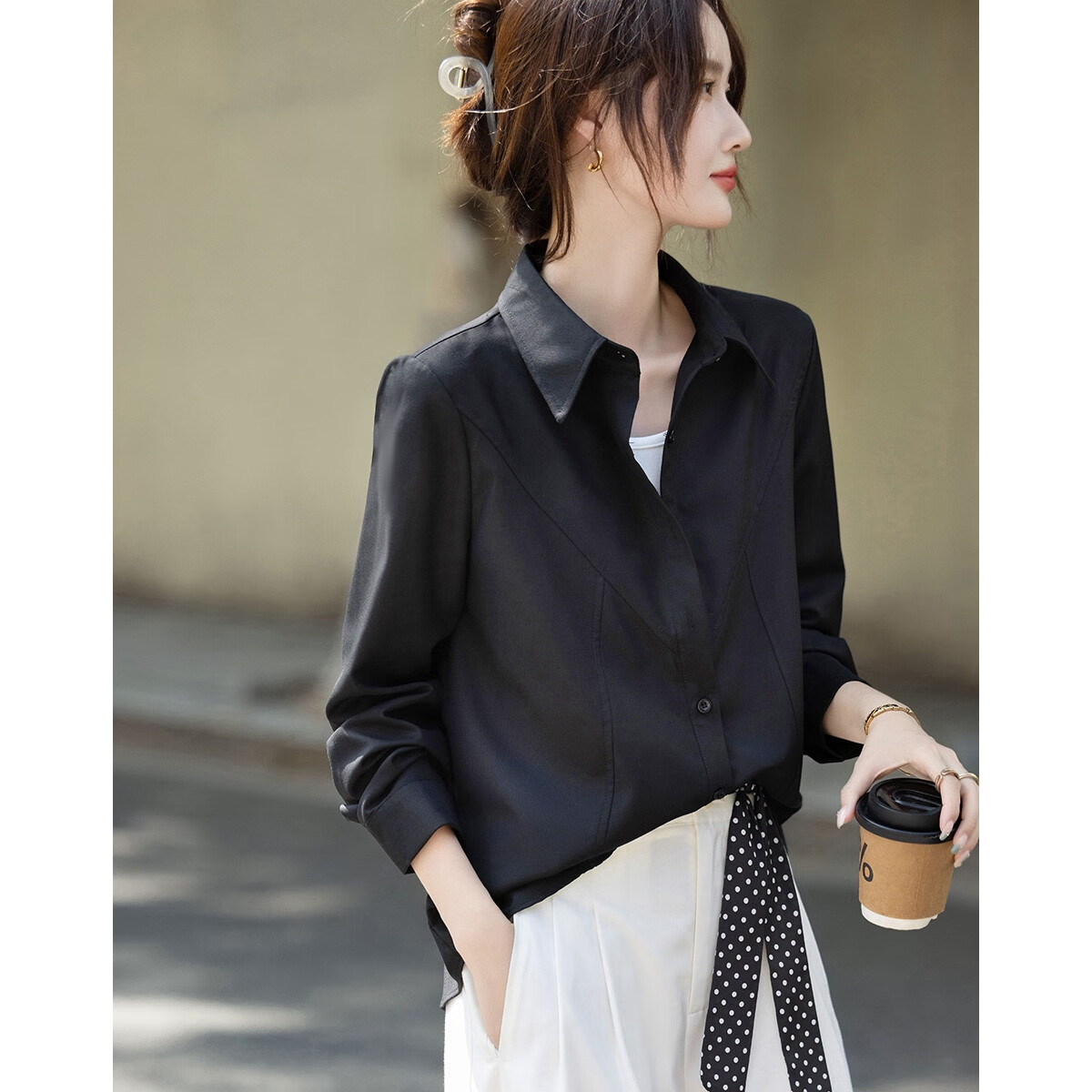 Dme Commuter Comfort Zone Autumn Minimalist Lapel Shirt with Design Stitching and Tailored Fit Slimming Blouse for Women