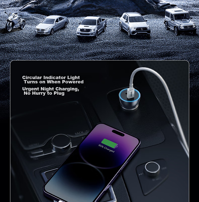 Baseus Car Charger for Apple 15/16, Cigarette Lighter Adapter with Dual Ports, Super Fast Charging for Huawei And Xiaomi Converters 18