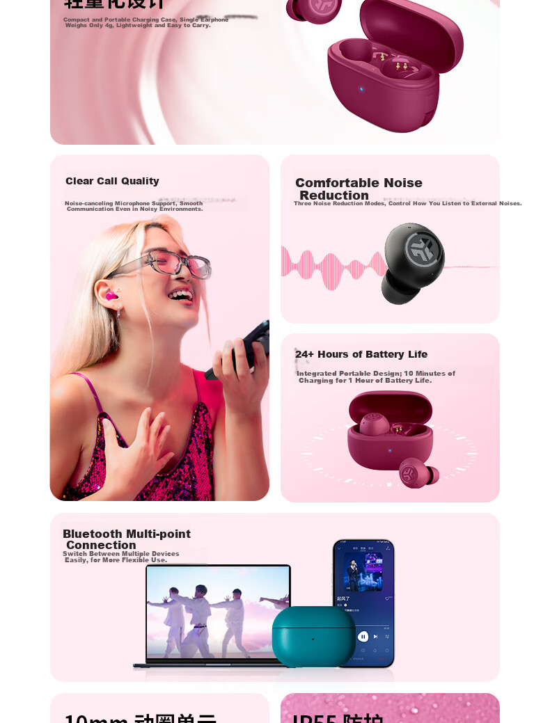 JLab GO Pop ANC True Wireless In-Ear Noise Cancelling Earbuds Mini Bluetooth Headphones Gaming Sports Music Earphones Compatible with Android/iOS Gift Black 3