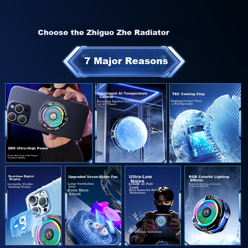 WITGOER [28W Full Screen Ice Coverage | AI Temperature Control] Phone Cooling Pad, Semiconductor Ice Magnetic Back Clip for Live Streaming And Gaming, Quiet Operation, Suitable for Apple Tablets And ASUS AI