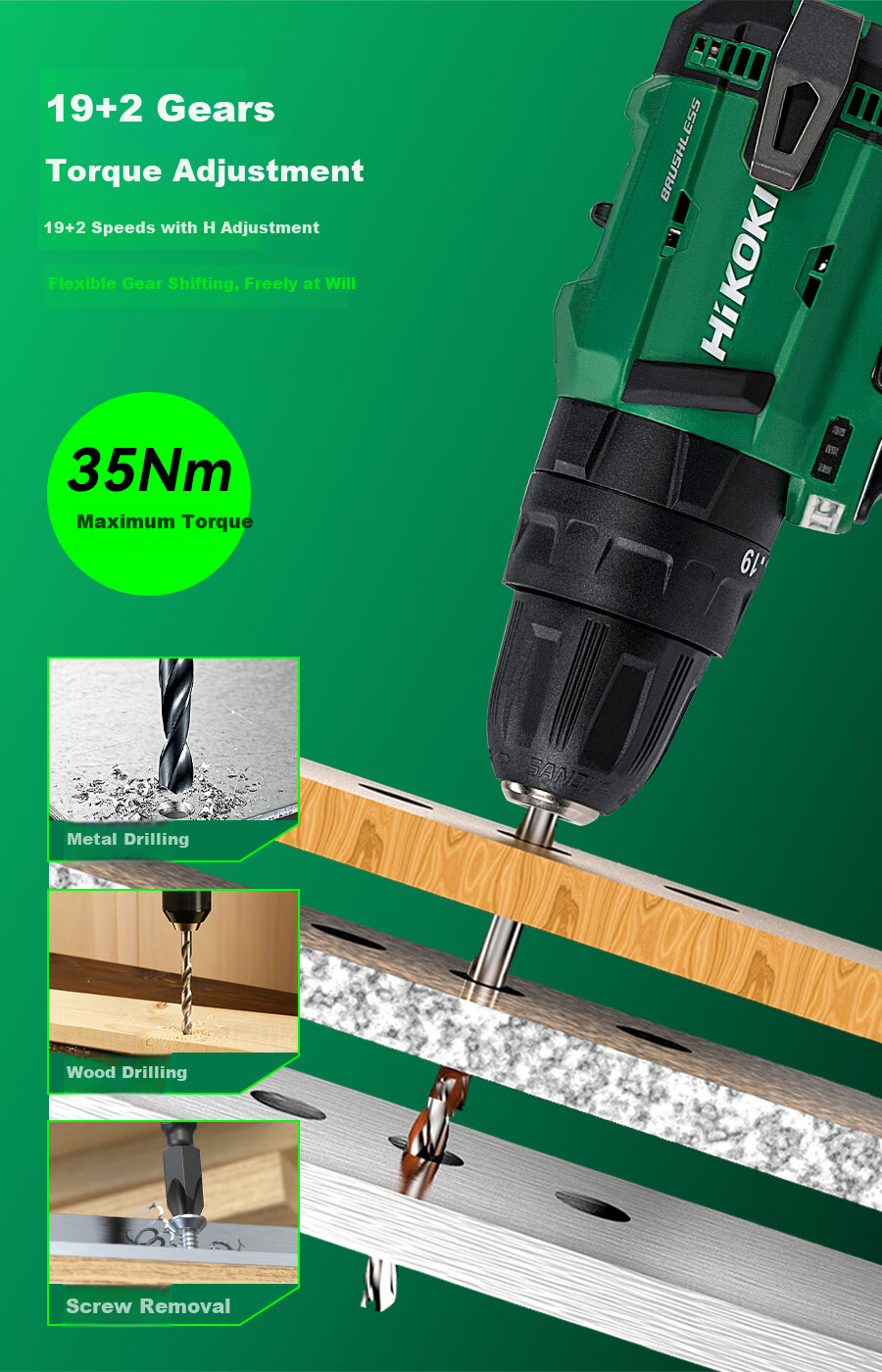 HiKOKI Original Hitachi Lithium-Ion Drill DS12DF, Brushless Electric Drill, Cordless Power Screwdriver 6