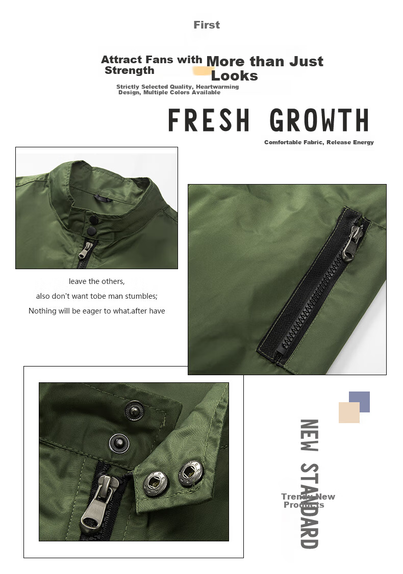 JEEP SPIRIT Men's Jacket, Spring And Autumn Outerwear, Simple And Stylish, Casual Comfortable Versatile Top, Light Army Green, XL 6