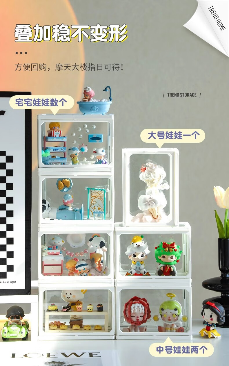 OManti Blind Box Figurine Storage Box, Glass Display Shelf, Transparent Dust-Proof Display Case for Dolls And Figurines, Pop Mart Display Cabinet 5