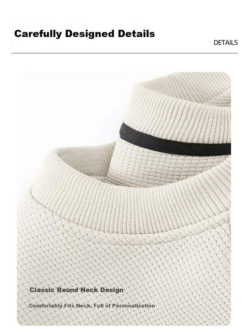 Baleno Waffle Knit Sweatshirt for Men, Autumn Season, 320g Heavyweight, Black Round Neck Long Sleeve, Simple Versatile Inner Layer, Loose-Fitting Draping Top 8