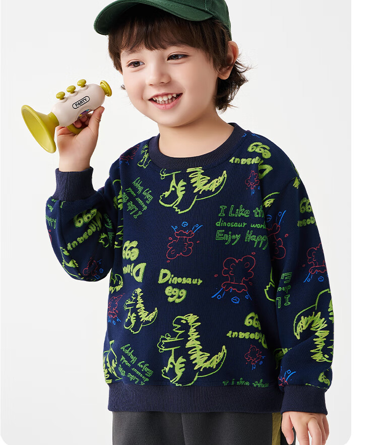 Badibadi Spring And Autumn Infant Boy's Sweatshirt, American Retro Casual Comfortable Versatile Jacket, Letter Dinosaur, Size 90 2