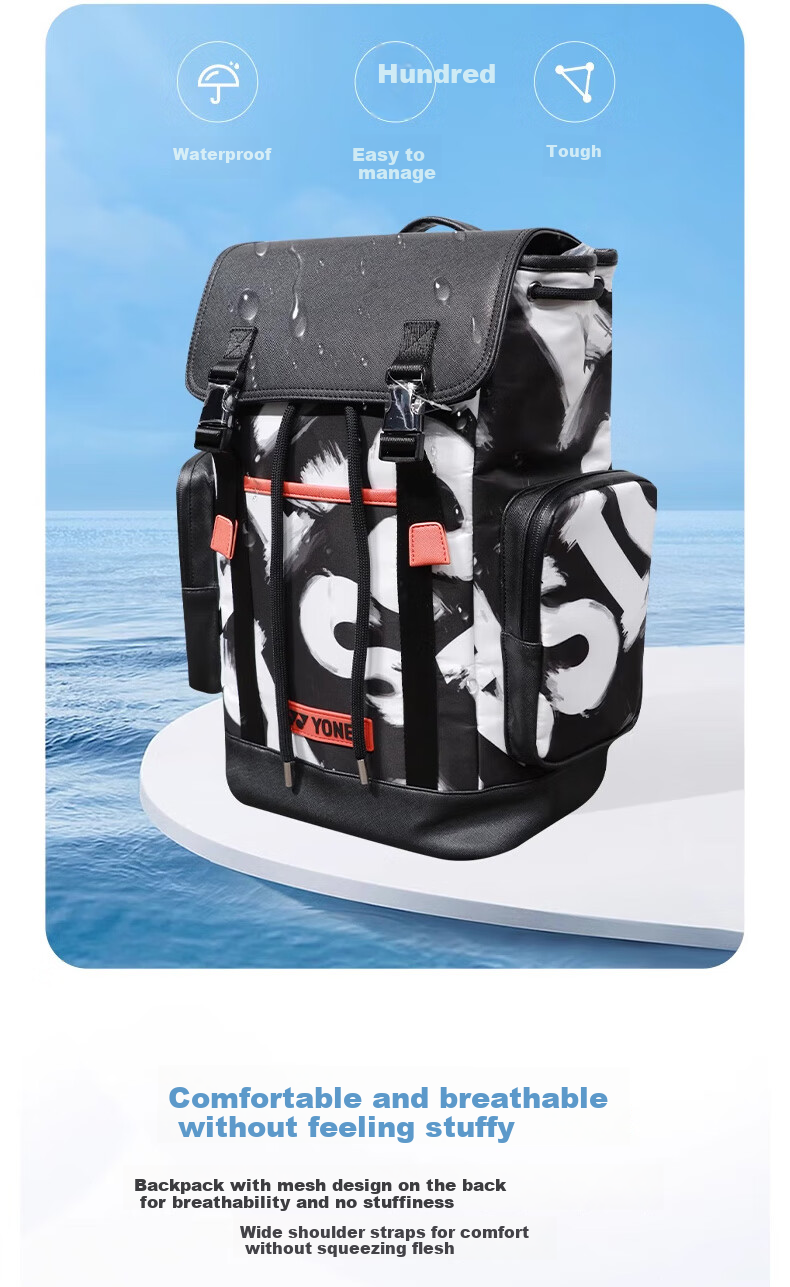 YONEX Tennis Bag, Multifunctional Large Capacity, Stylish Sports Backpack, BA290CR White/black 3