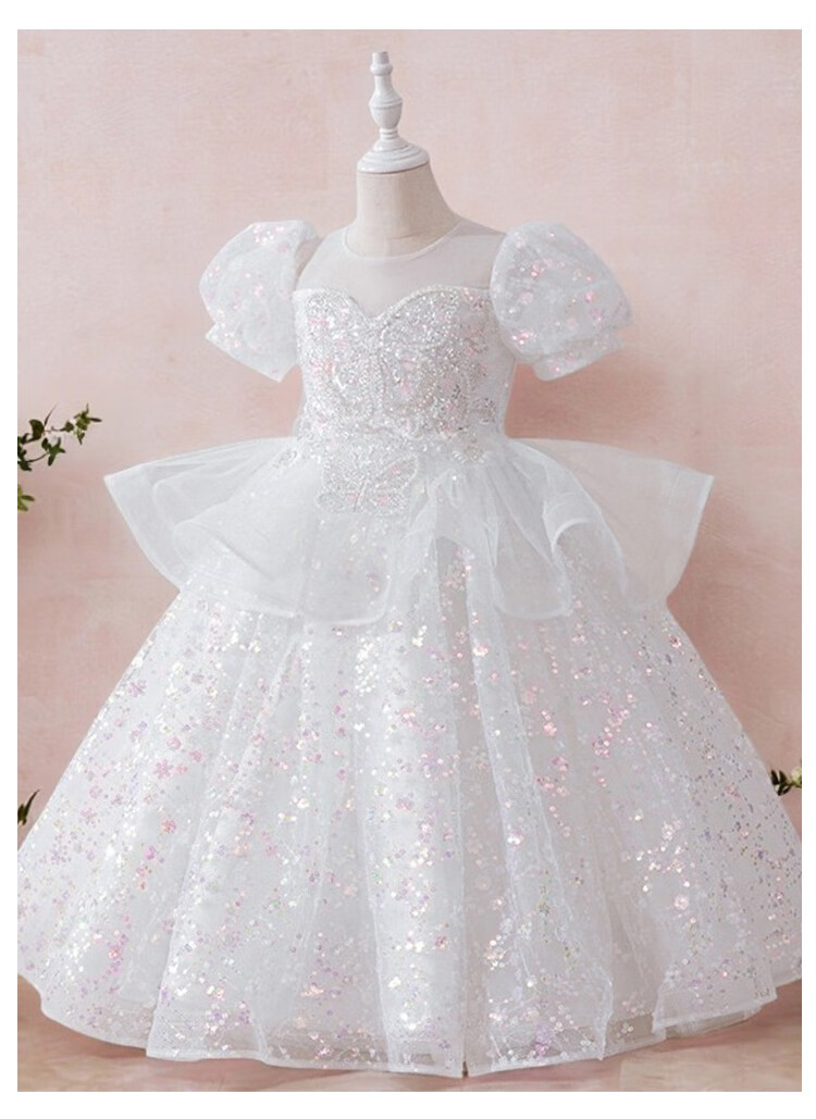 LUOBOBEIBEI Girls' Princess Dress, Summer Formal Dress, Puffy Skirt, Children's White Tulle Skirt, Stage Performance Costume, White, Size 160 1