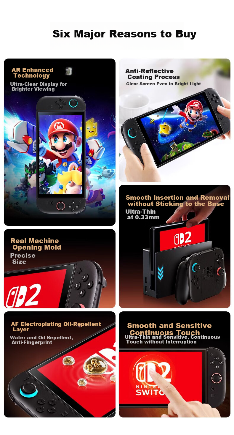 LANGLING [AR Anti-Glare | Instant Application Tool] Compatible with Nintendo Switch 2 Tempered Glass Screen Protector, Nintendo Switch 2 HD Anti-Glare Full Coverage Anti-Fingerprint Protective Film 2