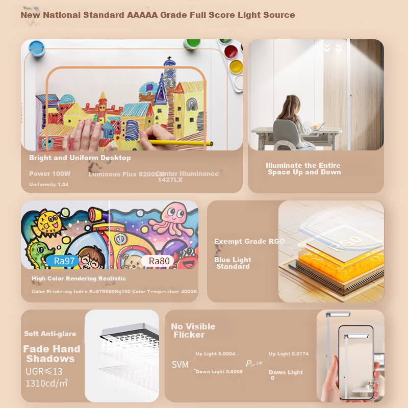 AOC Standing Eye Protection Desk Lamp, Children's Study Large Road Lamp LED Full Spectrum Intelligent Bedroom Eye Protection Reading Light Smart Versio